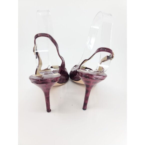 Jimmy Choo Vintage Plum Alligator Open Toe Slingback Gold Accent Pumps Size 40 - Picture 5 of 8